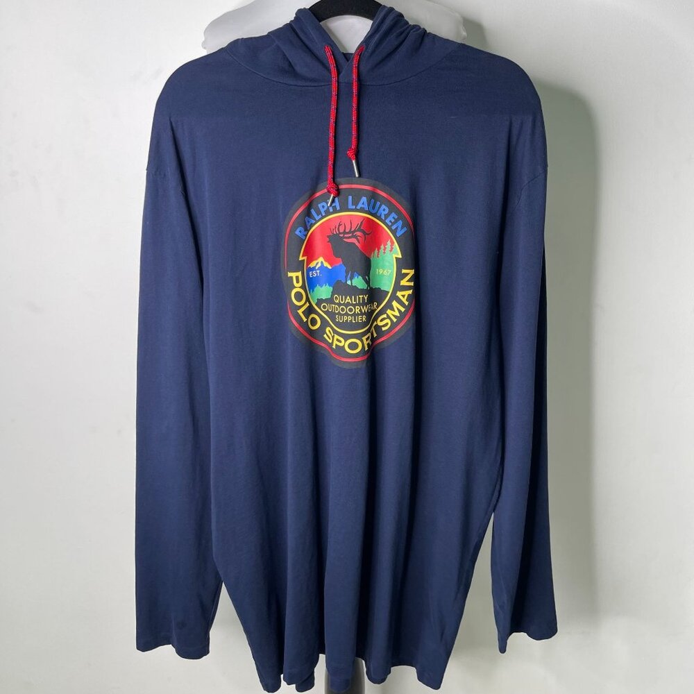 Ralph Lauren Men's Blue Polo Country Hooded Jersey Sportsman Hoodie Size XL
